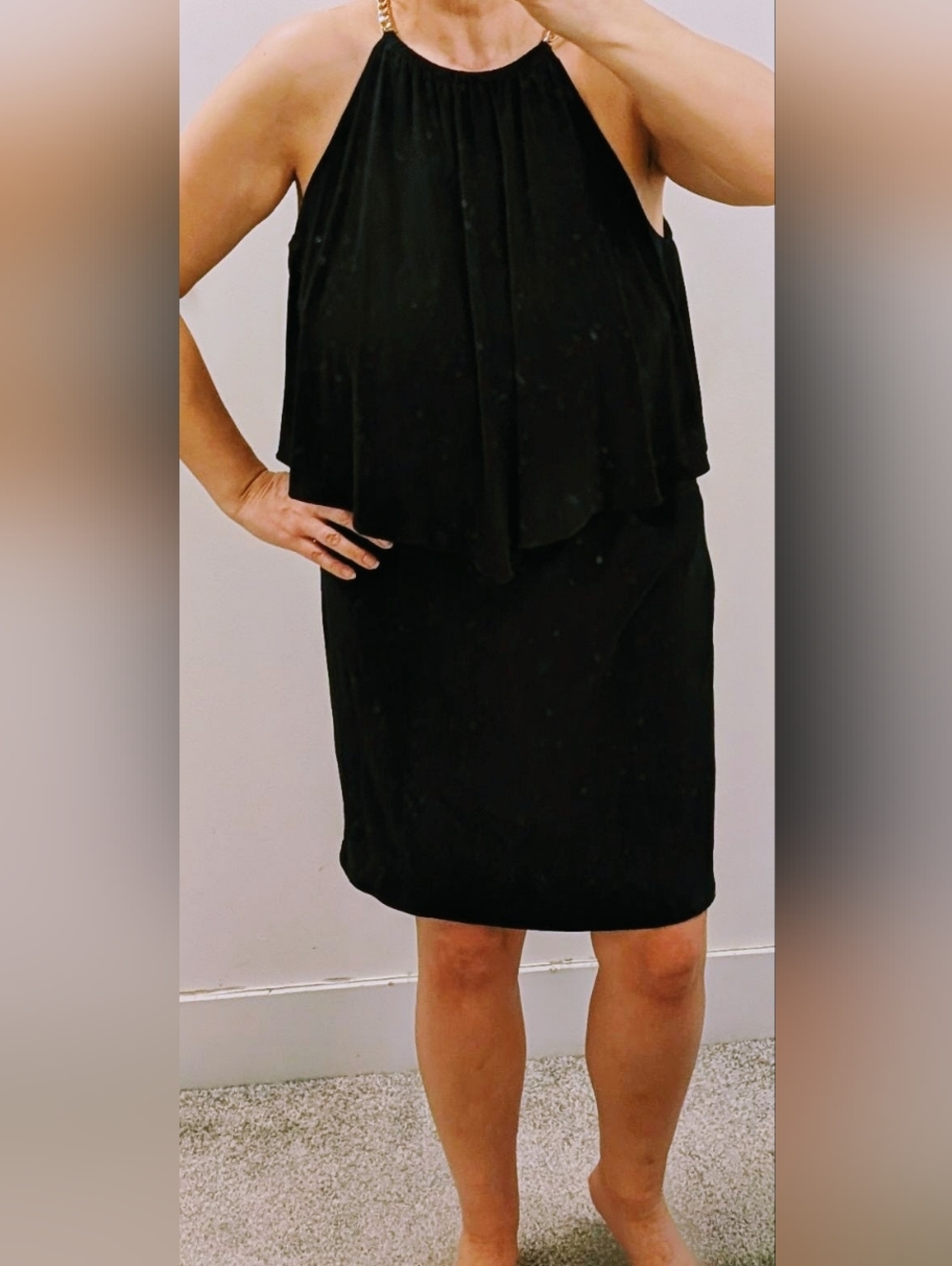 J.B.S. Black Dress with Gold Chain Straps